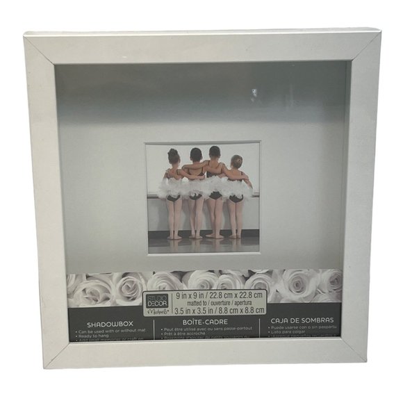 White Shadowbox Michaels Studio Decor 9 Inch Square Matted 3.5" x 3.5" - Picture 1 of 6